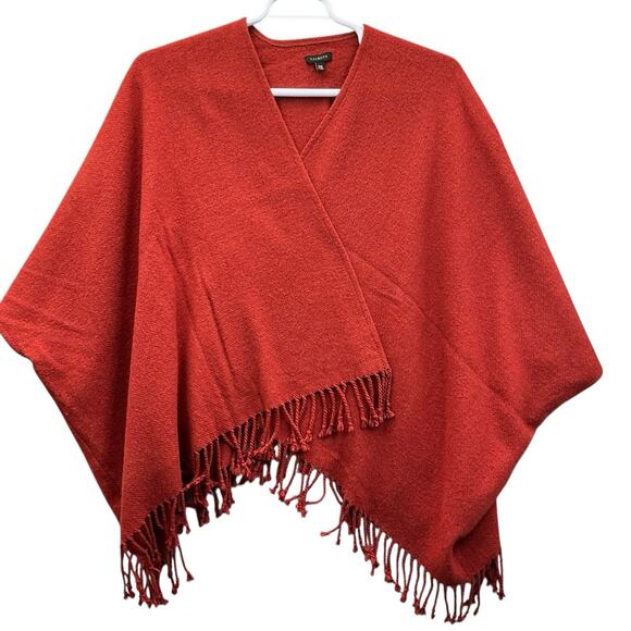 Talbots Poncho Shawl Cardigan Women One Size Wool Fringe Hippie Boho - Picture 2 of 11